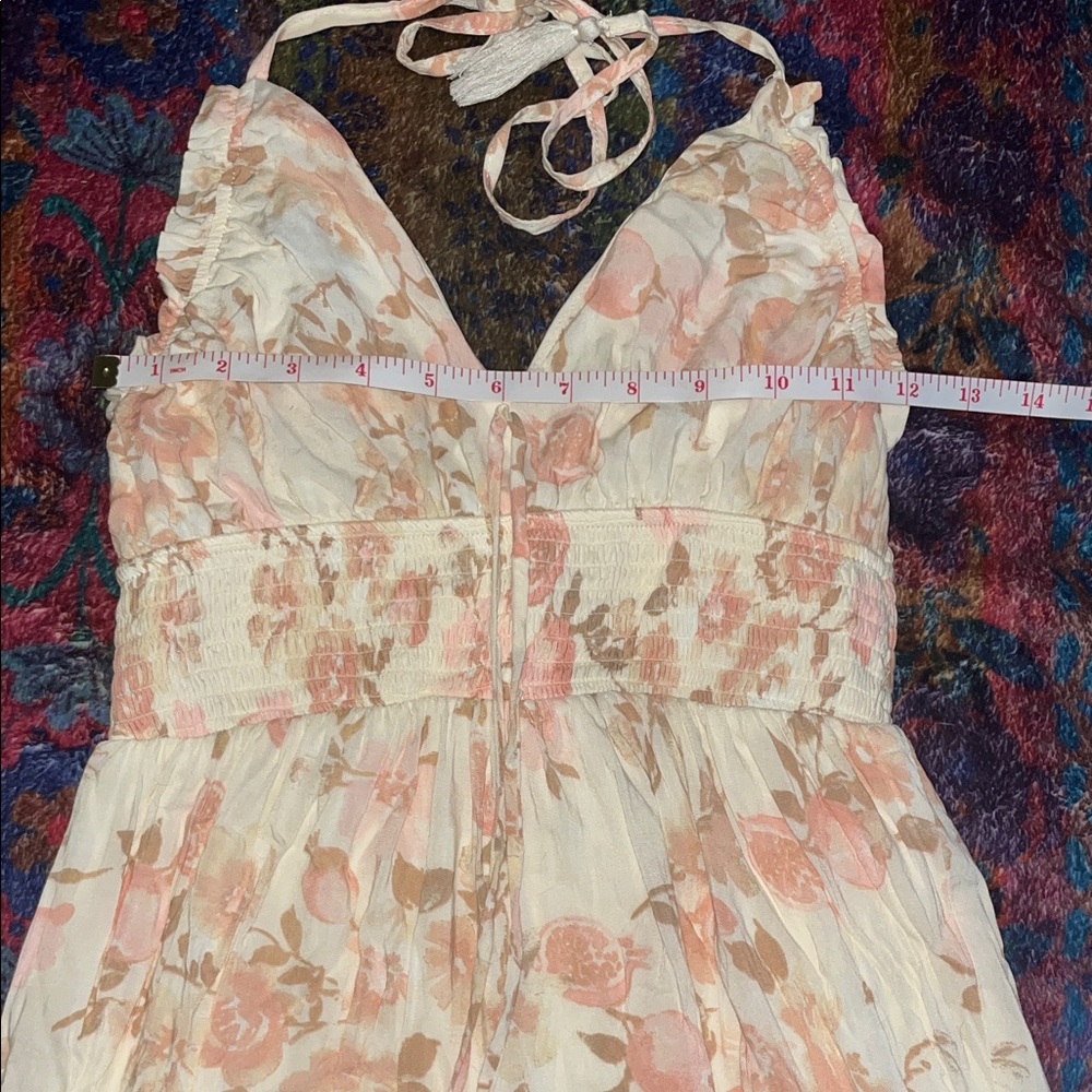 WALLFLOWER Boho Cream Halter Maxi Dress W/Pink Floral Print Size Juniors Small - Picture 7 of 10